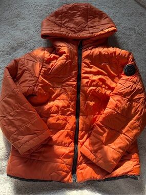Michael Kors Kids Orange Puffer Jacket Size 5/6 Hooded Quilted Coat Fall/Winter